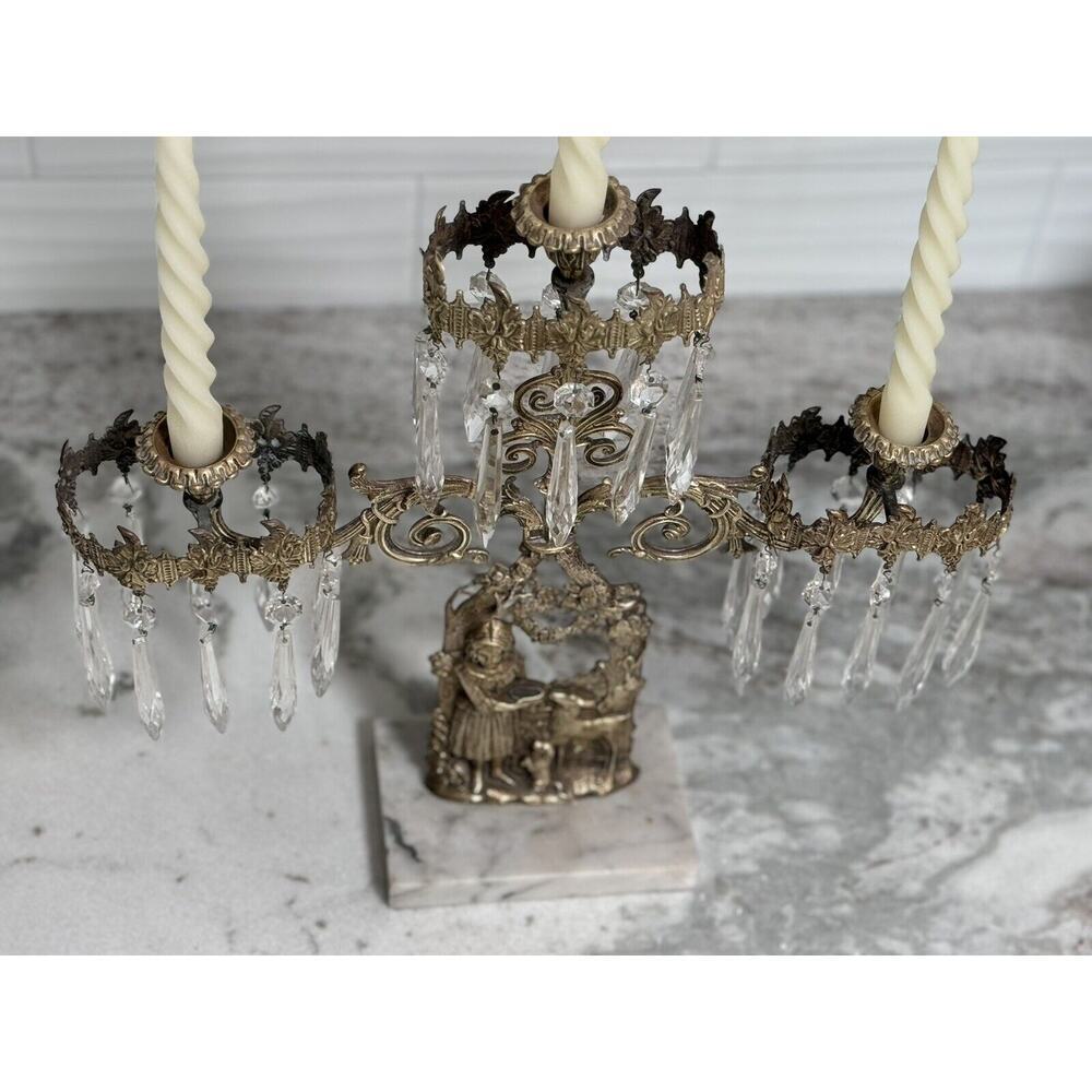 Antique Victorian Brass And Marble 3-Arm Candelabra Large - Picture 8 of 13
